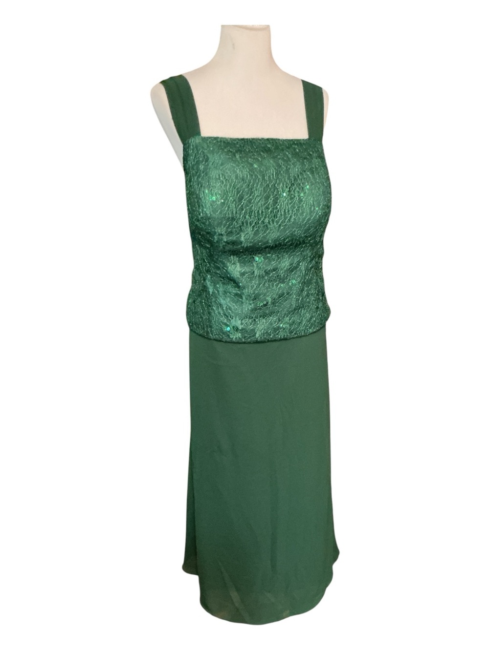 Green Lace-Overlay Maxi Skirt